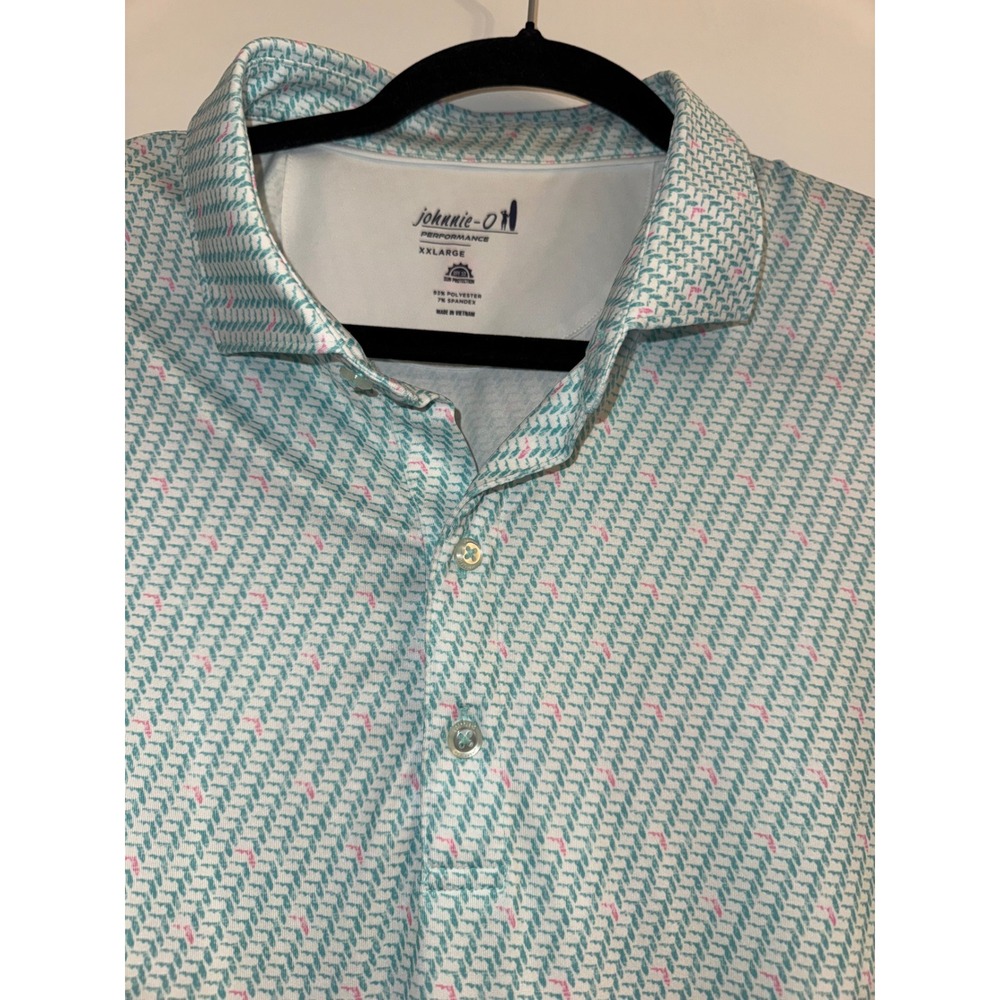 Johnnie-O Performance Polo Mens XXL Teal Pink Geometric Print Golf Shirt XXL